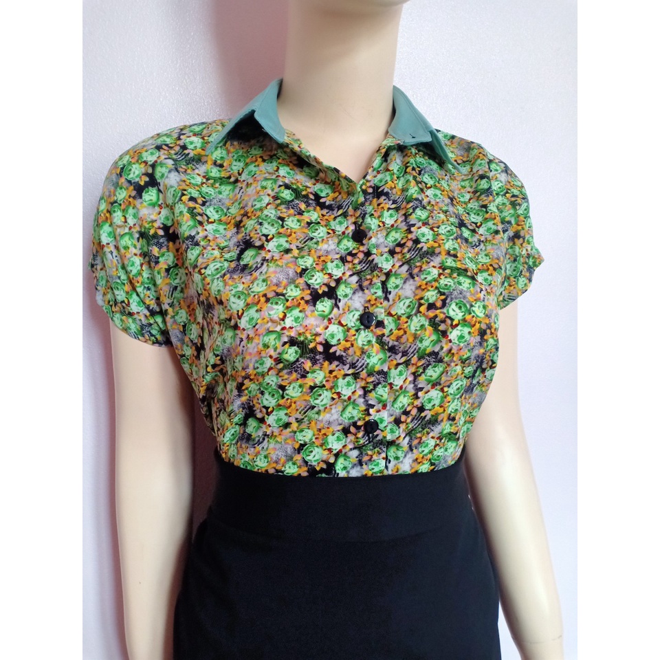 Áo cánh dơi sơ mi nữ  họa tiết hoa nhí ảnh thật A4324 đủ size từ 40-90kg