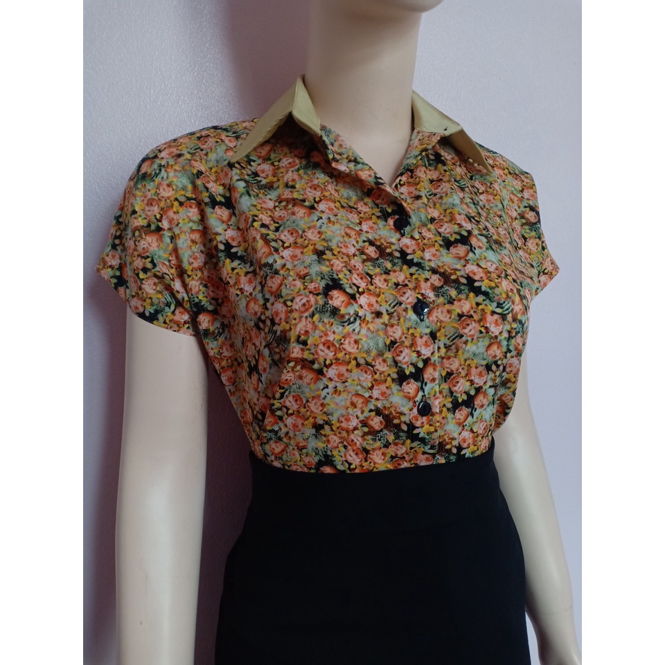 Áo cánh dơi sơ mi nữ  họa tiết hoa nhí ảnh thật A4324 đủ size từ 40-90kg