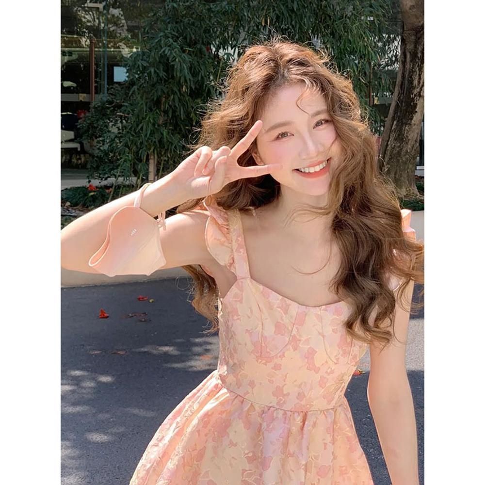 Đầm Công Chúa Mùa Hè Hai Dây Jacquard Nhỏ Ngọt Ngào Cổ Điển Phong Cách Pháp Thời Trang Mùa Hè Mới