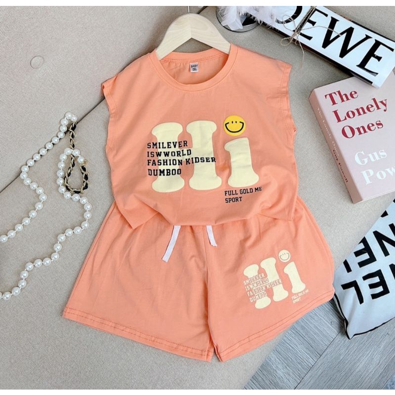 Bộ tay hến bé gái quần váy in thỏ chất cotton mịn mát co dãn 18-30kg