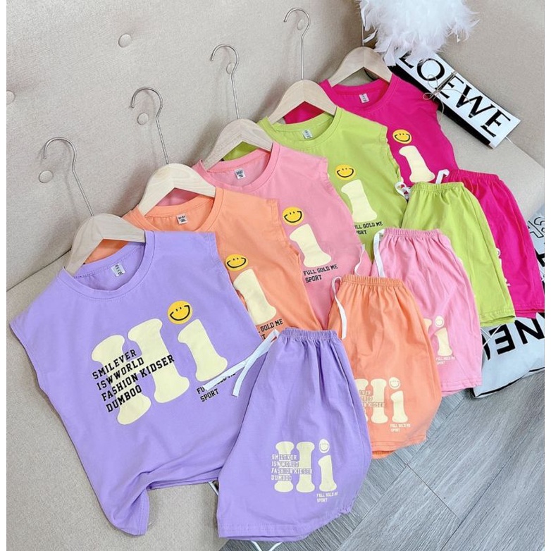 Bộ tay hến bé gái quần váy in thỏ chất cotton mịn mát co dãn 18-30kg