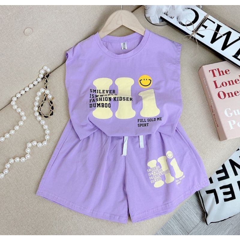 Bộ tay hến bé gái quần váy in thỏ chất cotton mịn mát co dãn 18-30kg