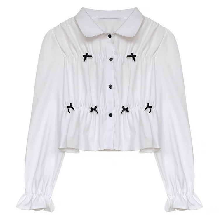 Jiashucheng Áo Sơ Mi Ngắn Rộng Tay Dài Thiết Kế Thắt Nơ Phong Cách Mới 2023 Dành Cho Bạn Nữ