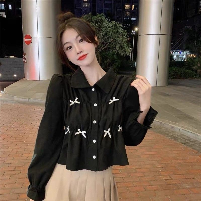 Jiashucheng Áo Sơ Mi Ngắn Rộng Tay Dài Thiết Kế Thắt Nơ Phong Cách Mới 2023 Dành Cho Bạn Nữ