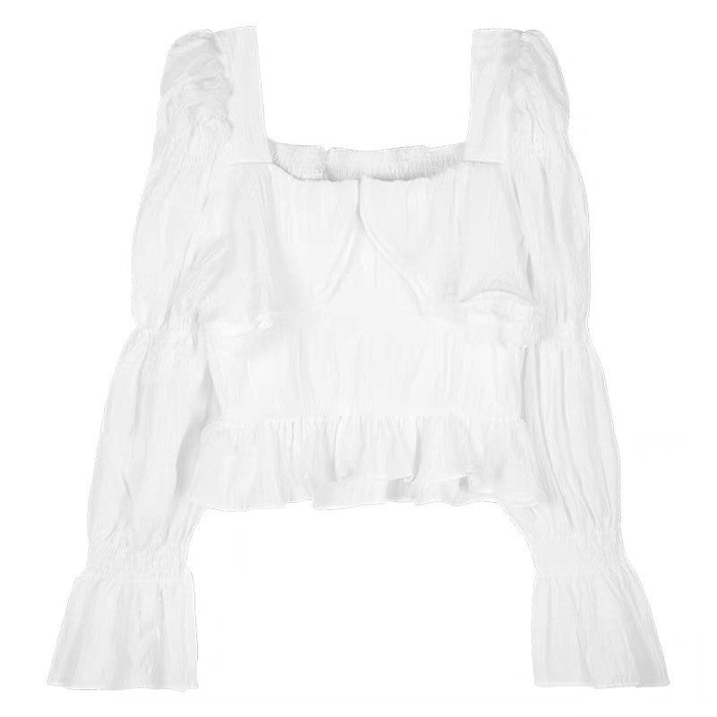 Jiashucheng Áo Sơ Mi Tay Dài Phồng Cổ Vuông Phong Cách Phương Tây Thời Trang Mùa Thu Mới Cho Nữ