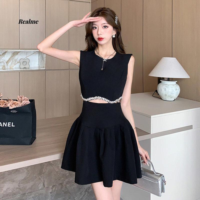 Đầm Ngắn Không Tay Hở Eo Đính Kim Cương Sang Trọng Thời Trang Mùa Hè 2023