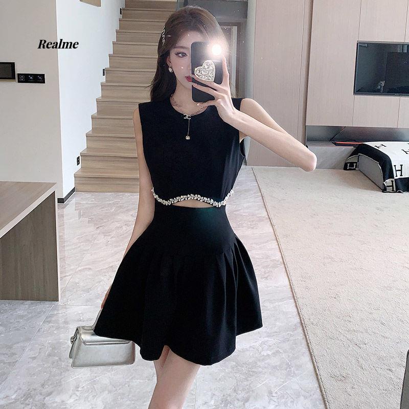 Đầm Ngắn Không Tay Hở Eo Đính Kim Cương Sang Trọng Thời Trang Mùa Hè 2023