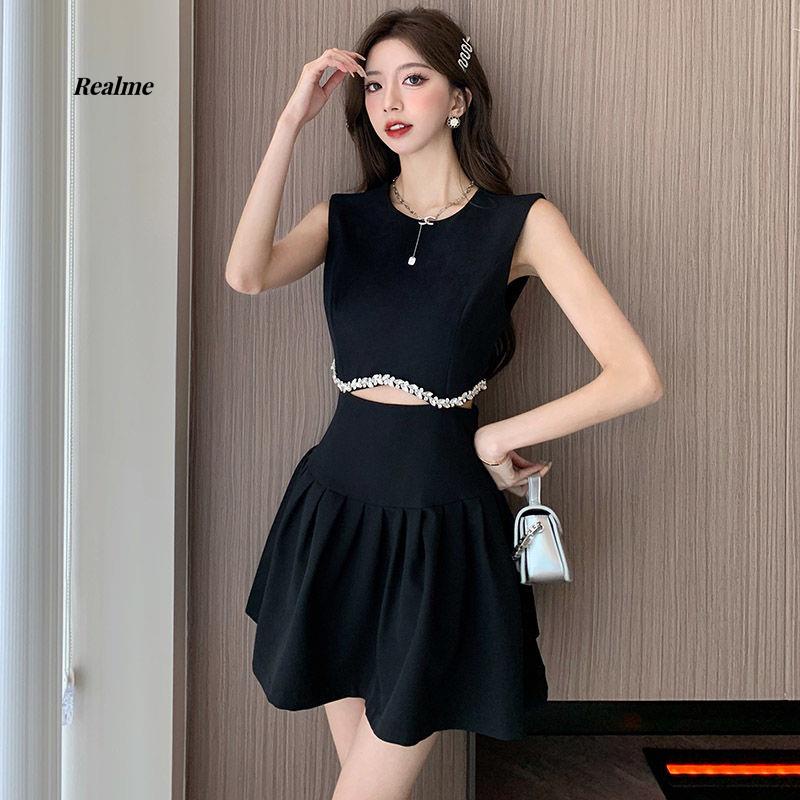 Đầm Ngắn Không Tay Hở Eo Đính Kim Cương Sang Trọng Thời Trang Mùa Hè 2023