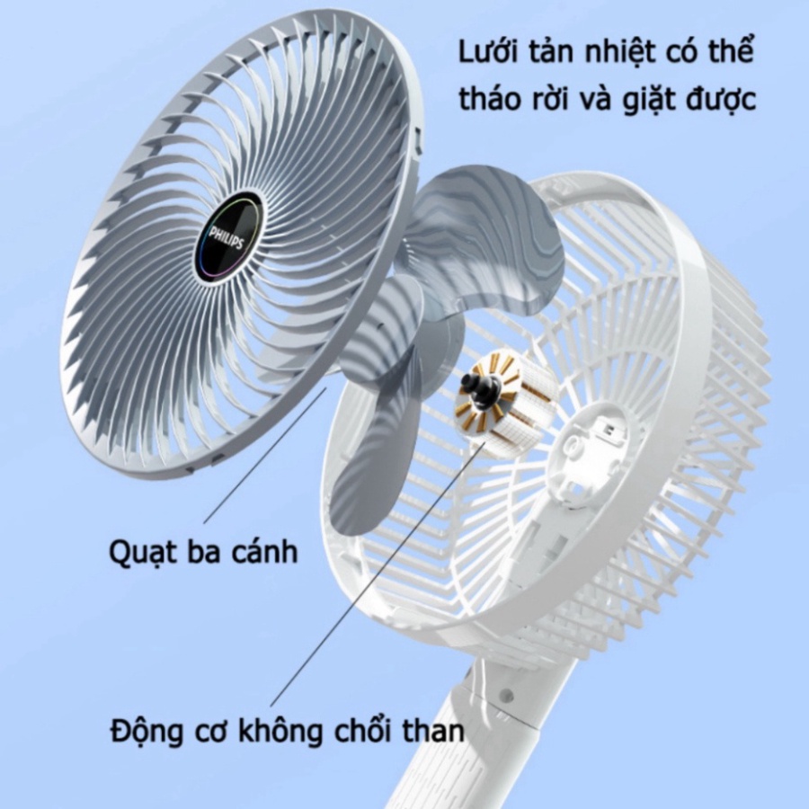 Quạt kẹp bàn tích điện SUPER, Quạt tích điện để bàn 3 tốc độ gió siêu mát có giá đỡ điện thoại bảo hành 12 tháng