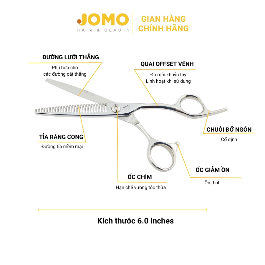 Kéo Tỉa Tóc AKAFUJI TA 263 răng cong SIZE 6.0 inches Thép Nhật Cao Cấp - Jomo Hair & Beauty
