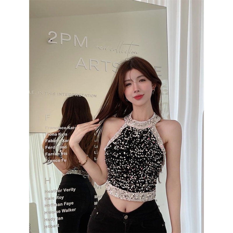 Áo Hai Dây Cổ Yếm Đính Kim Sa Cao Cấp Thời Trang Mùa Hè Pháp Hàng Mới 2023 Dành Cho Bạn Nữ
