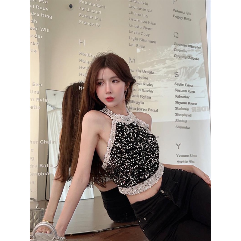 Áo Hai Dây Cổ Yếm Đính Kim Sa Cao Cấp Thời Trang Mùa Hè Pháp Hàng Mới 2023 Dành Cho Bạn Nữ