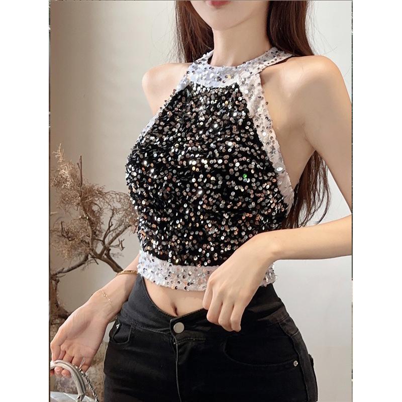 Áo Hai Dây Cổ Yếm Đính Kim Sa Cao Cấp Thời Trang Mùa Hè Pháp Hàng Mới 2023 Dành Cho Bạn Nữ