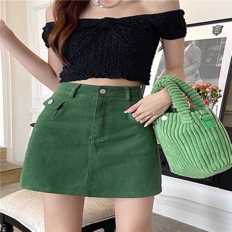 Jiashucheng Chân Váy Denim Chữ a Lưng Cao Màu Xanh Lá Thời Trang Mùa Hè Hàng Mới Dành Cho Bạn Nữ