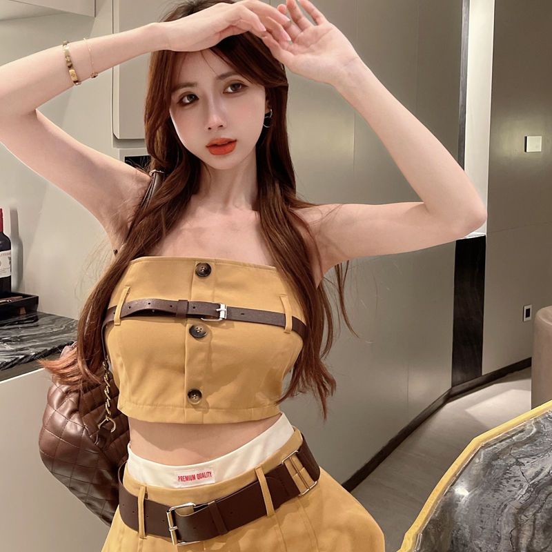 Jiashucheng Áo Ống Phong Cách Mỹ Mùa Hè Mới Dễ Phối Đồ Cho Nữ