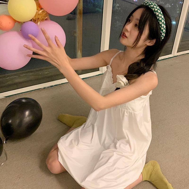 Đầm Ngủ Hai Dây Cổ Chữ V Phối Ren Phong Cách Nhật Bản Thời Trang Mùa Hè Mới Cho Nữ