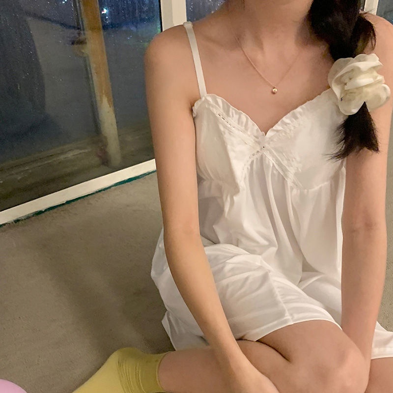 Đầm Ngủ Hai Dây Cổ Chữ V Phối Ren Phong Cách Nhật Bản Thời Trang Mùa Hè Mới Cho Nữ