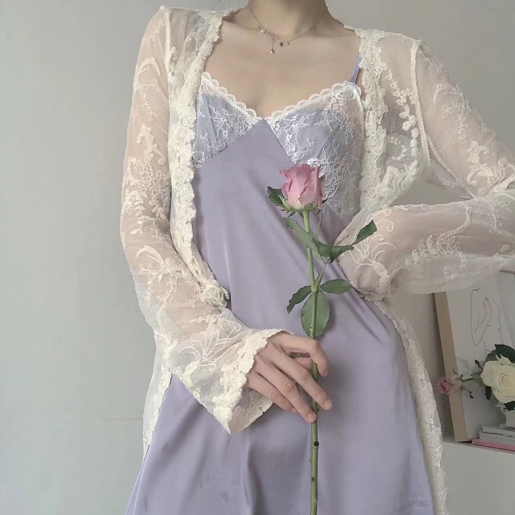 Đầm Ngủ Hai Dây Phối Ren Phong Cách Pháp Thời Trang Mùa Hè Mới Cho Nữ