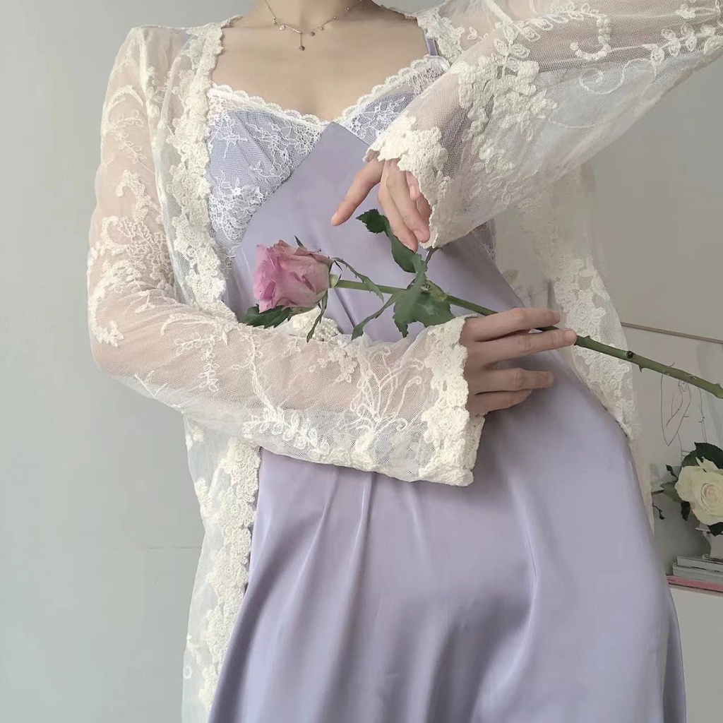 Đầm Ngủ Hai Dây Phối Ren Phong Cách Pháp Thời Trang Mùa Hè Mới Cho Nữ