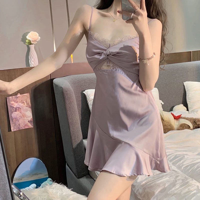 Đầm Ngủ Ngắn Hai Dây Dáng Rộng Thoải Mái Thời Trang Mùa Hè Kiểu Mới