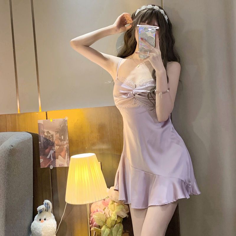 Đầm Ngủ Ngắn Hai Dây Dáng Rộng Thoải Mái Thời Trang Mùa Hè Kiểu Mới