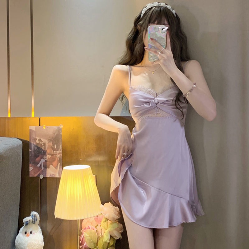 Đầm Ngủ Ngắn Hai Dây Dáng Rộng Thoải Mái Thời Trang Mùa Hè Kiểu Mới