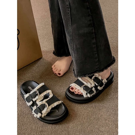 Dép Bánh Mì Đế Cao Nữ Denim Dày Mùa Hè Mới Giản Dị