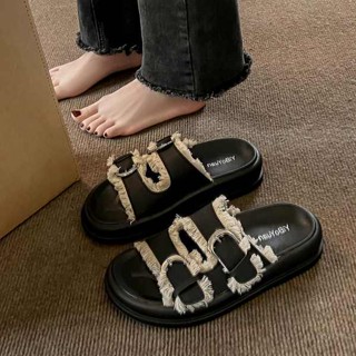 Dép Bánh Mì Đế Cao Nữ Denim Dày Mùa Hè Mới Giản Dị