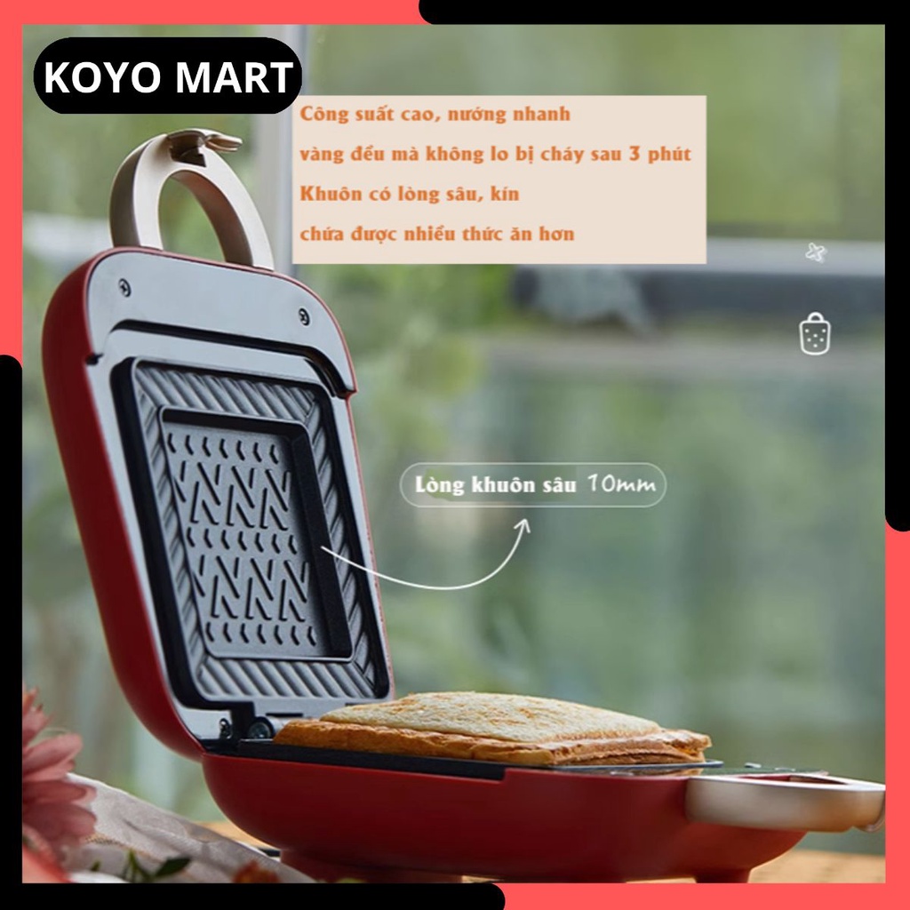 Máy nướng bánh mì Sandwich Bear SMZ-B05N1, máy làm bữa sáng, máy nướng bánh mì vuông