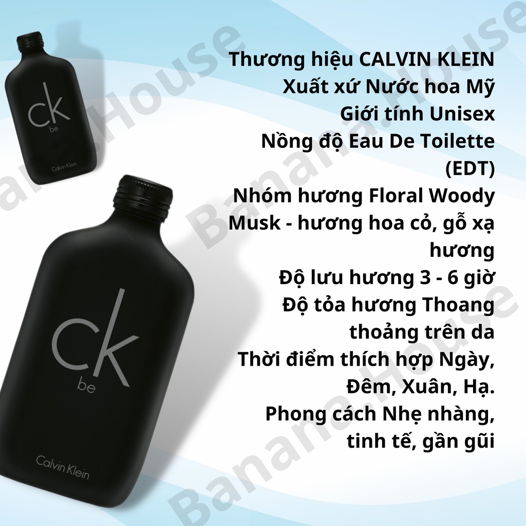 Nước Hoa Unisex Chính Hãng CK Be Hương Thơm Phân Tầng Mạnh Mẽ 100ml