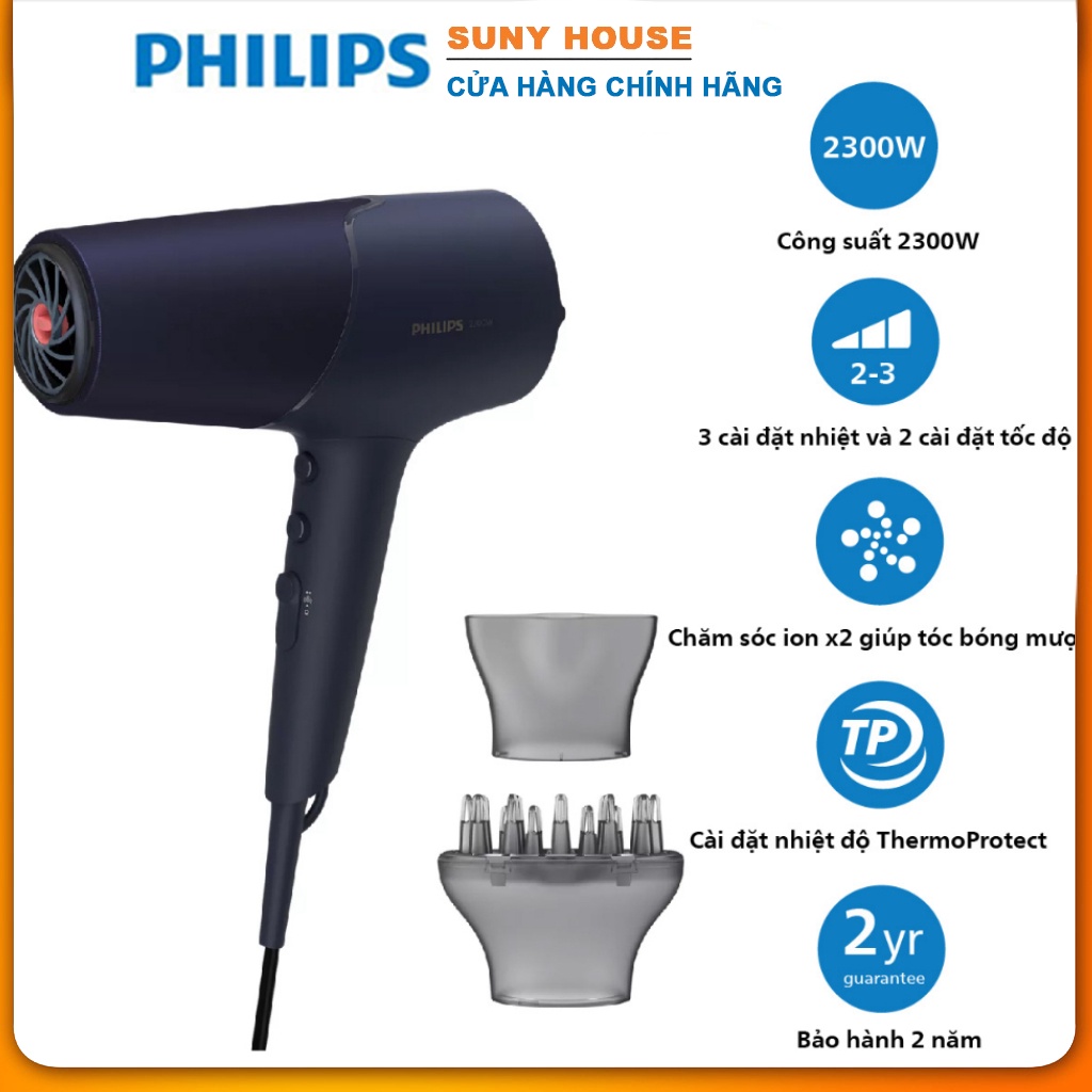 Máy sấy tóc Philips công suất 2300W, chống quá nhiệt, bảo hành 2 năm chính hãng - BHD510 - Hàng Chính Hãng