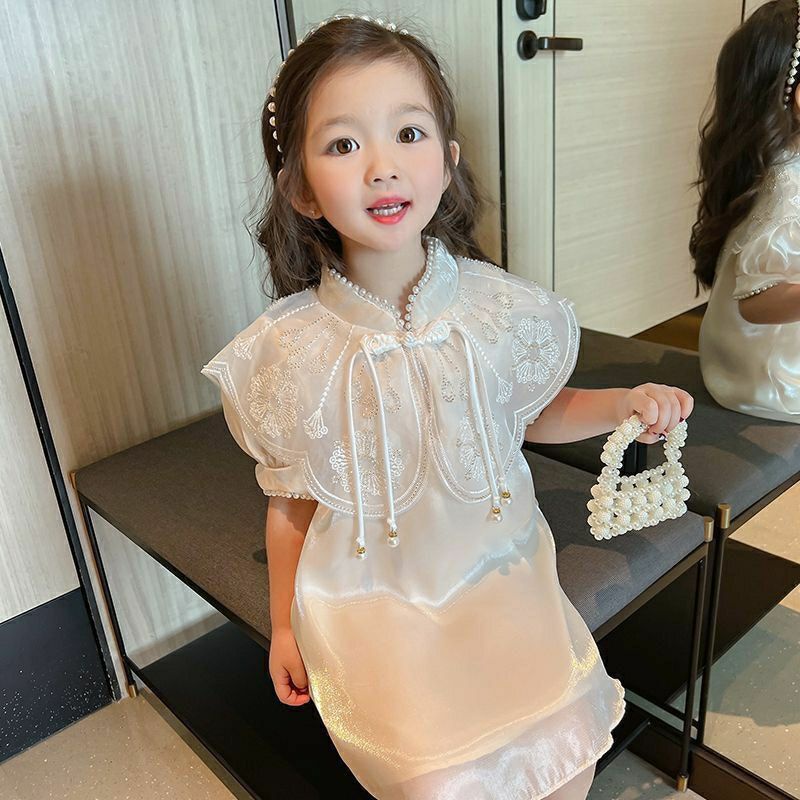 △Đầm Sườn Xám Tay Ngắn Phong Cách Trung Hoa Mới 2023 Cho Bé Gái