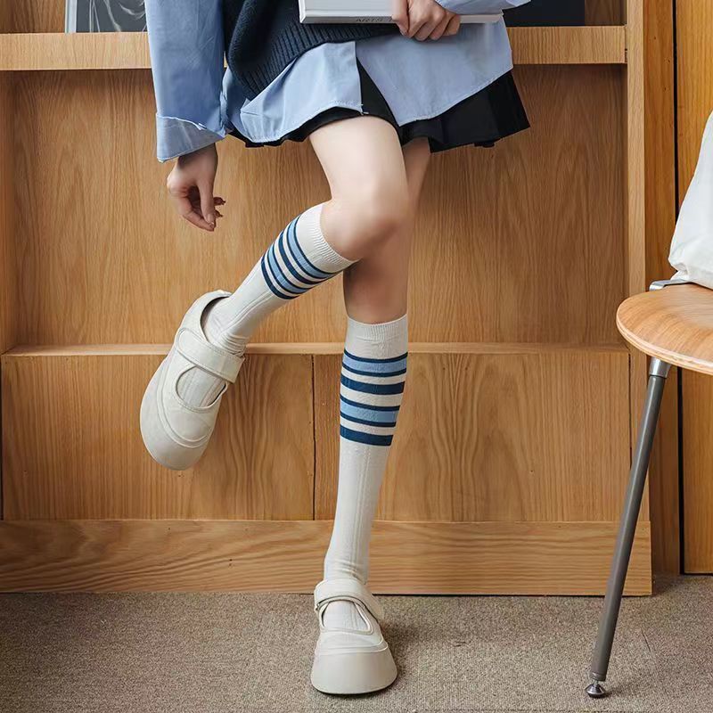 Jiashucheng Vớ Lửng Mỏng Kẻ Sọc Nhiều Màu Sắc Tương Phản Thoáng Khí Thoải Mái Thời Trang Xuân Hè Cho Nữ