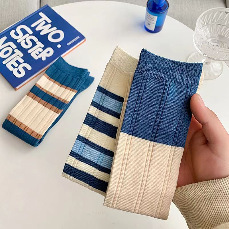 Jiashucheng Vớ Lửng Mỏng Kẻ Sọc Nhiều Màu Sắc Tương Phản Thoáng Khí Thoải Mái Thời Trang Xuân Hè Cho Nữ