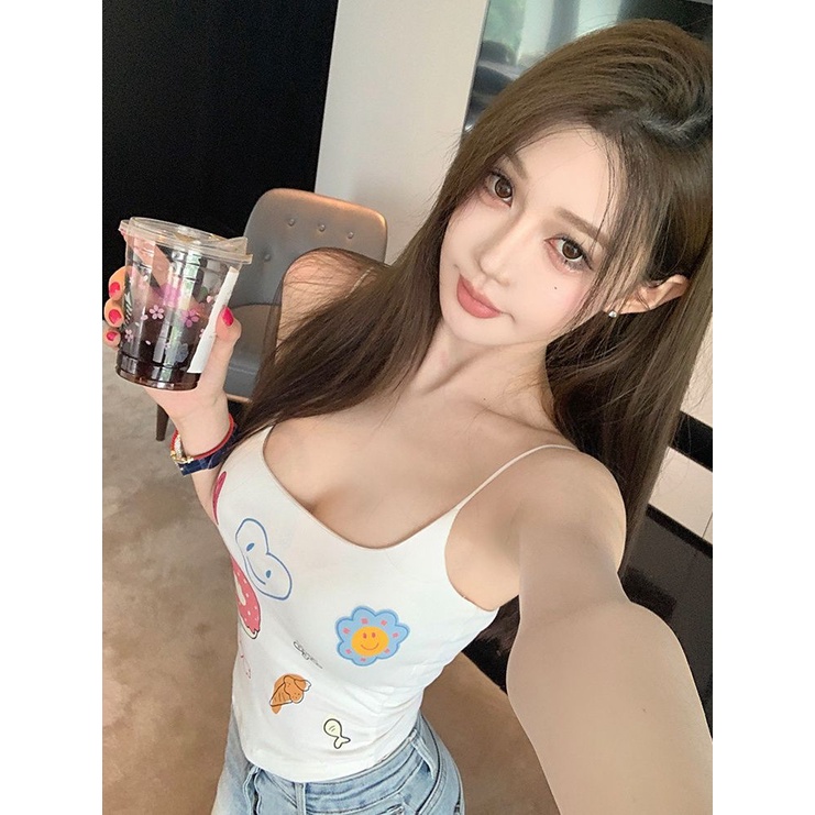 Jiashucheng Áo Ống Ôm Ngắn In Họa Tiết Phong Cách Spicy Ngọt Ngào Thời Trang Mùa Hè Cho Nữ