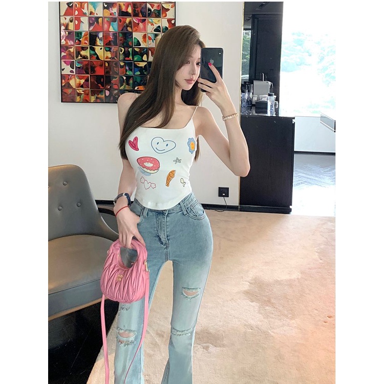 Jiashucheng Áo Ống Ôm Ngắn In Họa Tiết Phong Cách Spicy Ngọt Ngào Thời Trang Mùa Hè Cho Nữ