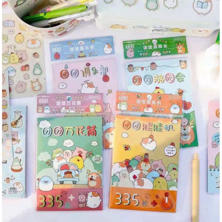 Set ( quyển ) 335 Miếng Sticker, nhãn dán Trang Trí Nhật Ký Họa Tiết Hoạt Hình Dễ Thương cute giao