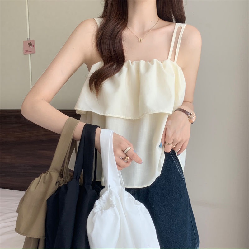 Jiashucheng Áo Sơ Mi Ngắn Sát Nách Dáng Rộng Màu Trơn Phong Cách Mới Mùa Hè Cho Nữ