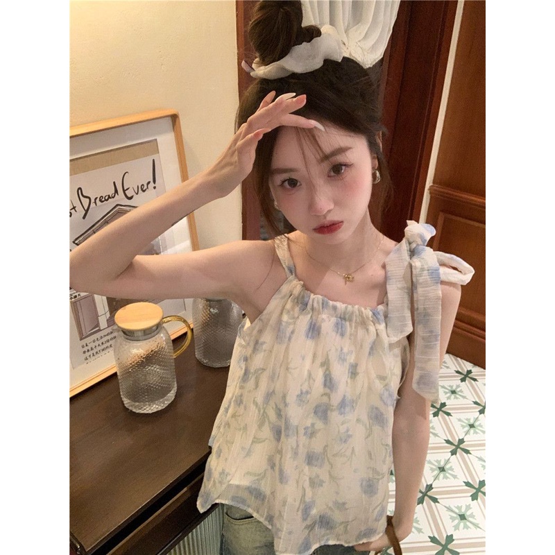 Jiashucheng Áo Hai Dây Thắt Nơ Phong Cách Phương Tây Thời Trang Mùa Hè Mới Cho Nữ