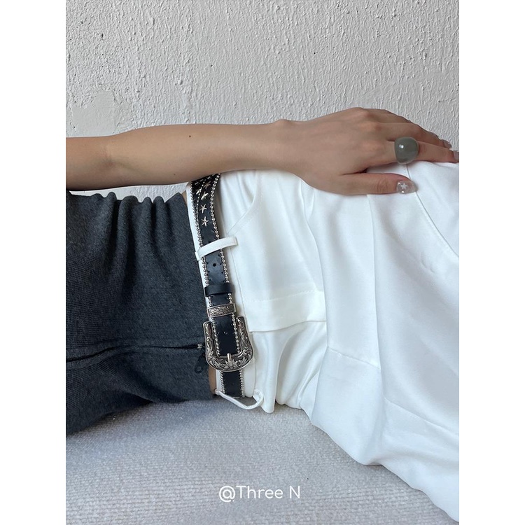 Thắt Lưng Khóa Chạm Khắc Ngôi Sao Phong Cách Punk Cổ Điển Thời Trang Cho Nam Và Nữ