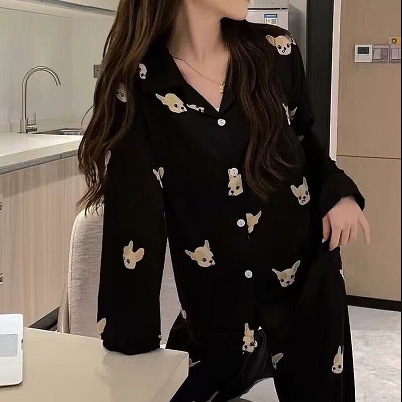Bộ Đồ Ngủ Tay Dài Chất Lụa Lạnh Mỏng Phong Cách Mới Thời Trang Xuân Thu Cho Nữ