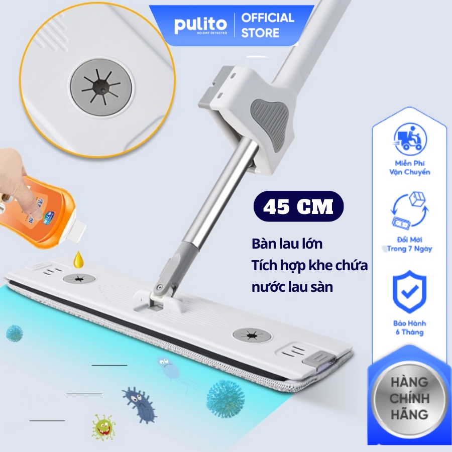 Cây lau nhà tự vắt Pulito M6, G9 - Bàn lau cỡ lớn 45cm, đầu xoay 360 độ, tích hợp khe chứa nước lau sàn tiện dụng