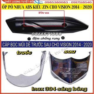 Ốp pô, che pô nhựa abs, cặp bọc mũi dè trước sau inox trắng cho vision 2014 – 2020