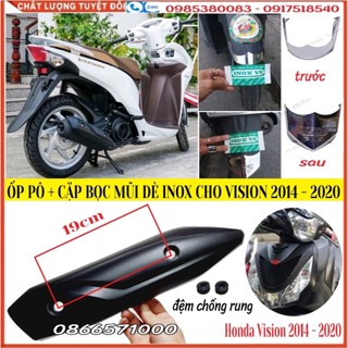 Ốp pô, che pô nhựa abs, cặp bọc mũi dè trước sau inox trắng cho vision 2014 – 2020