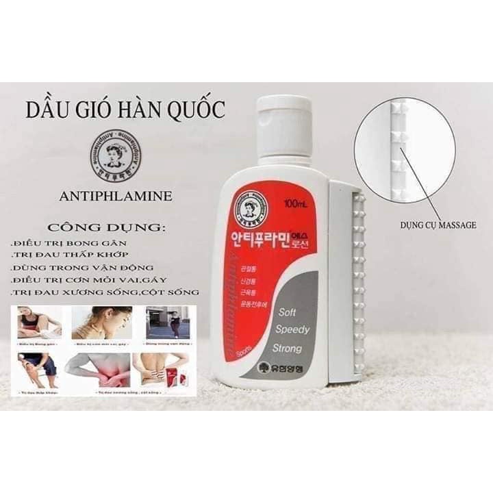 Dầu Nóng Xoa Bóp Hàn Quốc Antiphlamine 100ml giảm đau mỏi vai gáy, xương khớp, tê bì chân tay, vết bầm tím