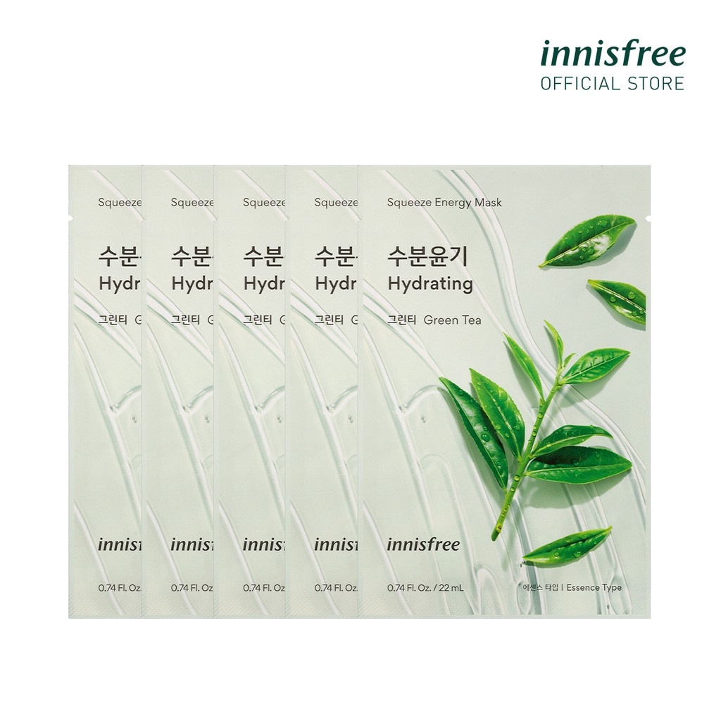  Bộ 05 Mặt nạ giấy dưỡng da Hàn Quốc innisfree My Real Squeeze Mask 20ml Green Tea - Trà xanh