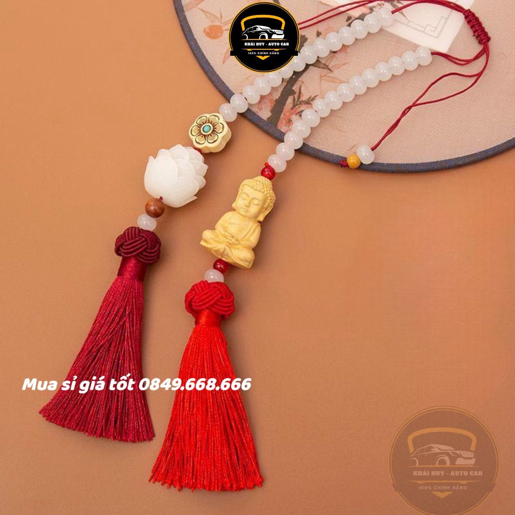 Khánh treo gương chiếu hậu oto, hạt bồ đề lá sen và tượng phật gỗ hoàng dương, trang trí xe oto, nội thất xe hơi cao cấp