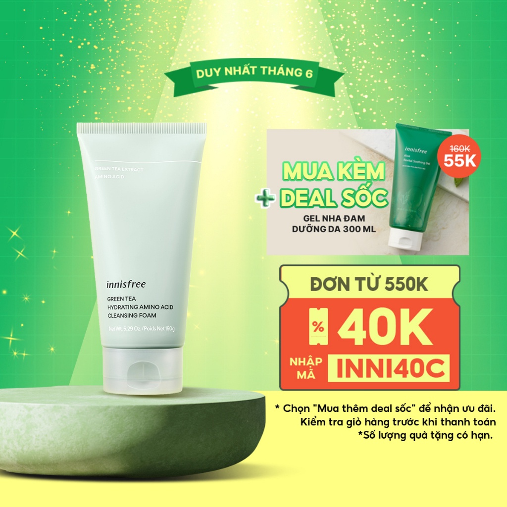 [Mã Fmcgmall Giảm 8% Đơn 250K] Sữa Rửa Mặt Làm Sạch Innisfree Green Tea Foam Cleanser 150Ml