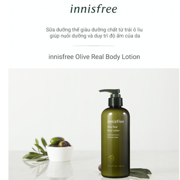 Sữa dưỡng ẩm toàn thân hương ô liu innisfree Olive Real Body Lotion 300ml