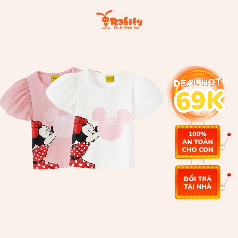 Áo thun ngắn tay bé gái Minnie Rabity tay bồng voan hai màu trắng và hồng dễ thương 5717